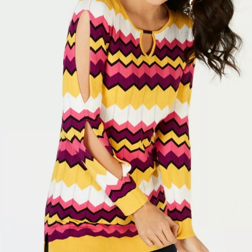 Thalia Sodi Women Sleeve-Slits Multi Zig Zag Tunic